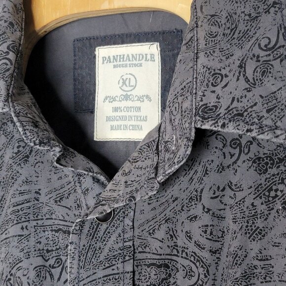 Panhandle XL‎ Gray Patterned Snap Button Down Long Sleeve Men's Western Shirt - Picture 4 of 4
